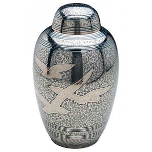 Brass Urn (Silver and Blue with Flying Birds Design)